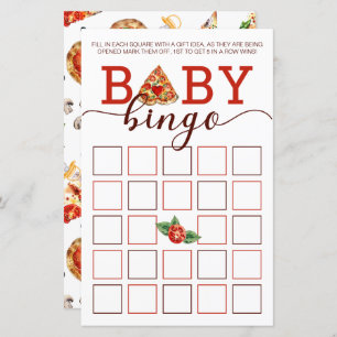 Pizza Baby Shower Baby Bingo Game Card