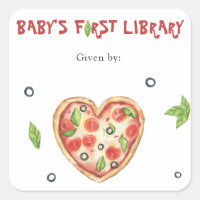 Pizza Baby Shower bookplate - Baby's first library