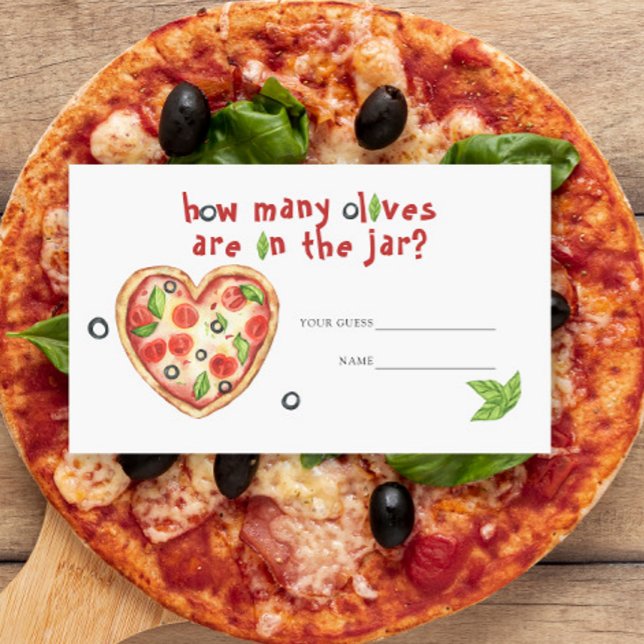 Pizza baby shower - How many olives Enclosure Card (Creator Uploaded)