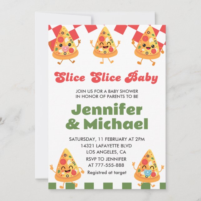 Pizza Baby Shower Invitations Slice Slice Baby (Front)
