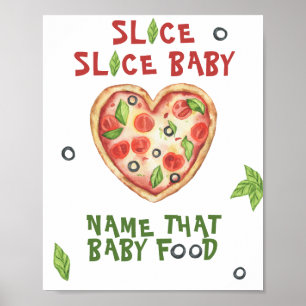 Pizza baby shower - name that baby food poster