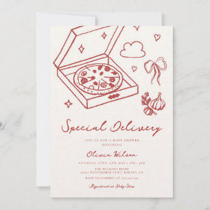 Pizza Baby Shower Special Delivery Red Invitation