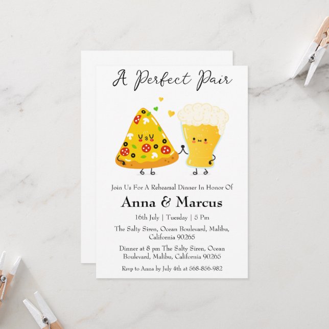 Pizza & Beer a perfect pair bridal dinner Invitation (Front/Back In Situ)