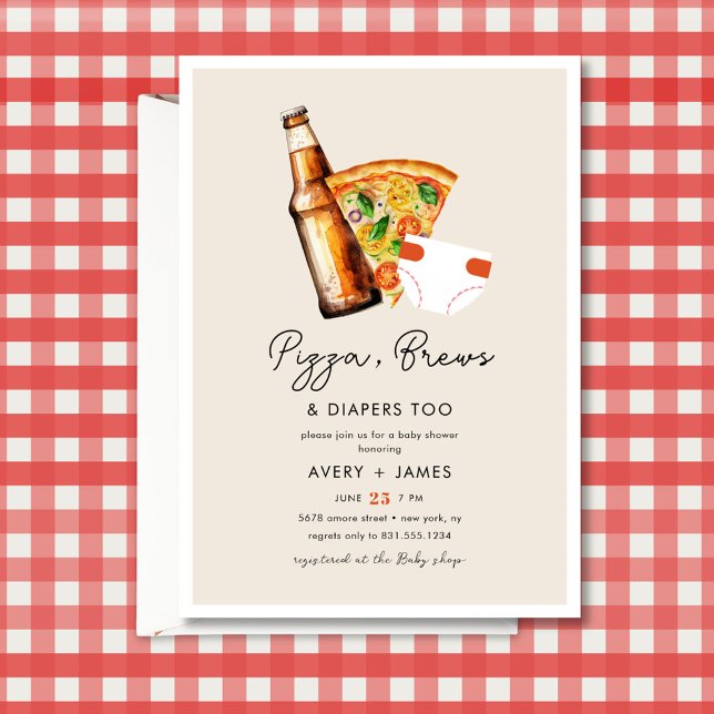 Pizza & Beer Diapers Casual Couples Baby Shower Invitation (Creator Uploaded)