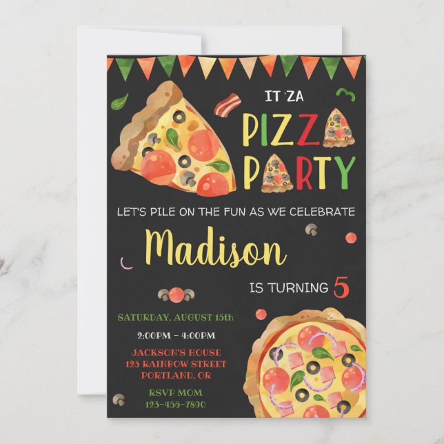 Pizza birthday invitation Italian birthday party (Front)