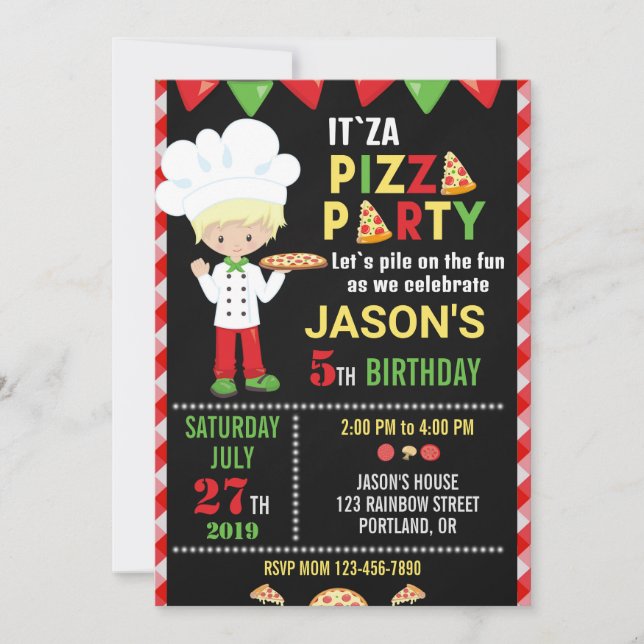 Pizza birthday invitation Pizza cooking party (Front)