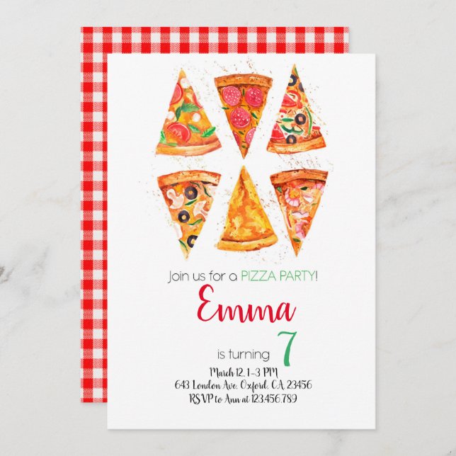 Pizza Birthday Invitation, Pizza Invitation (Front/Back)