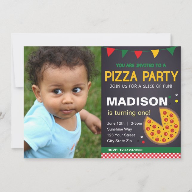Pizza Birthday Invitation with Photo (Front)