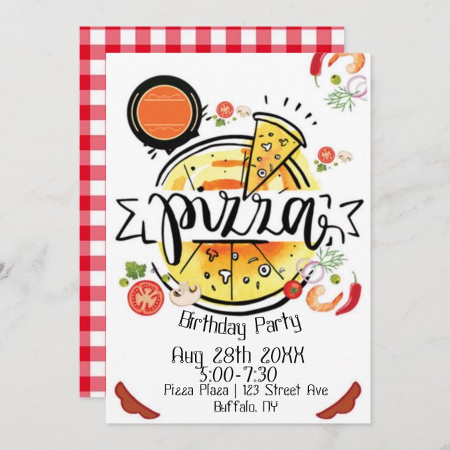 Pizza Birthday Party Invitation (Front/Back)