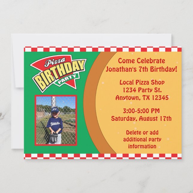 Pizza Birthday Party Invitation with Photo (Front)