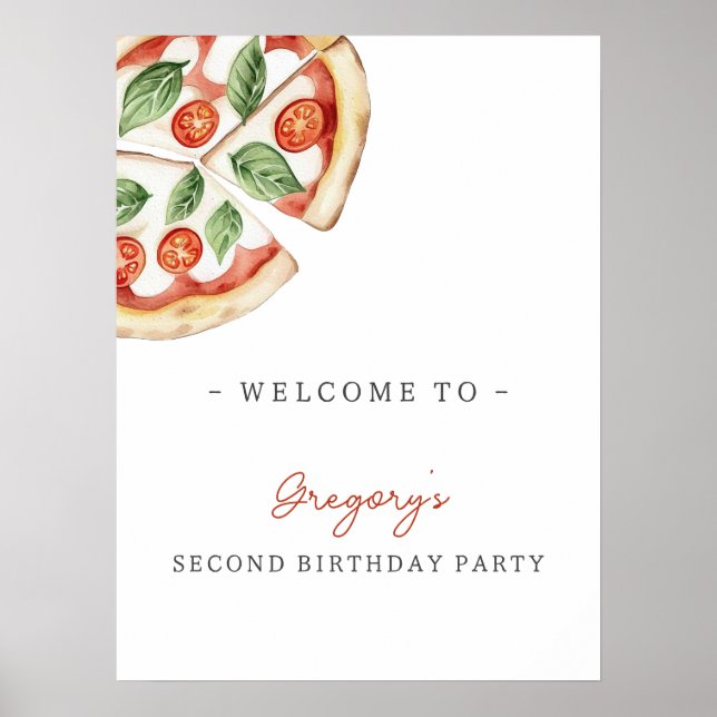 Pizza Birthday Party Welcome Poster (Front)