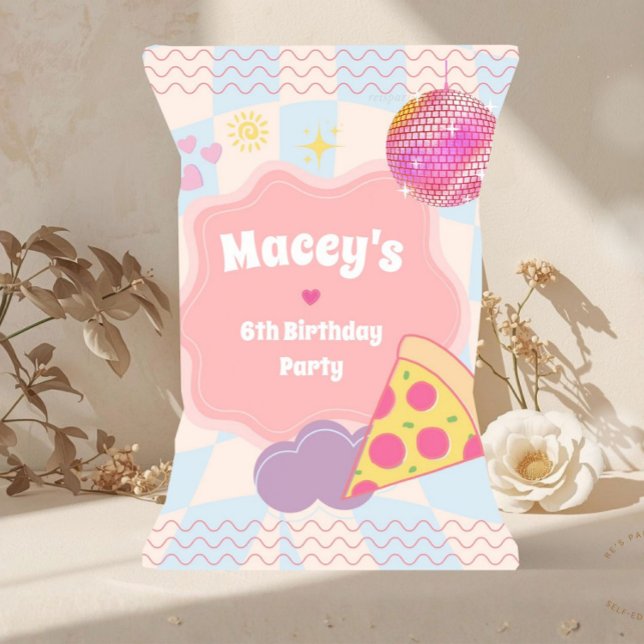 Pizza Birthday Treat Party Favour Chip Bag (pizza party chip bag, pizza birthday favor bag, retro pizza party favors, groovy pizza birthday, kid)