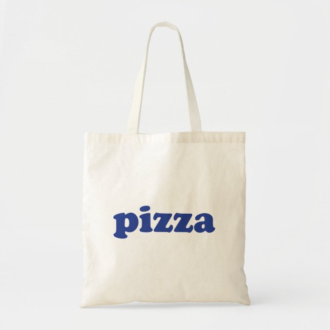 "Pizza" blue letters white Tote Bag (Front)
