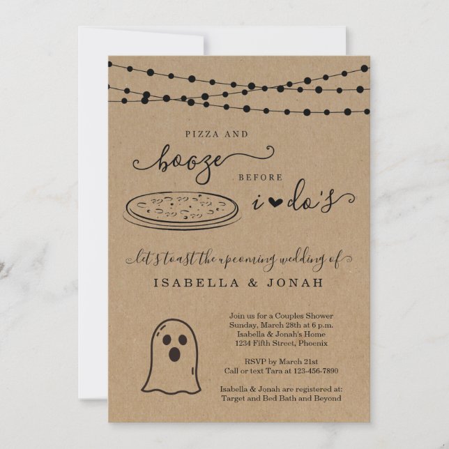 Pizza & Booze Before I Dos Couple's Wedding Shower Invitation (Front)