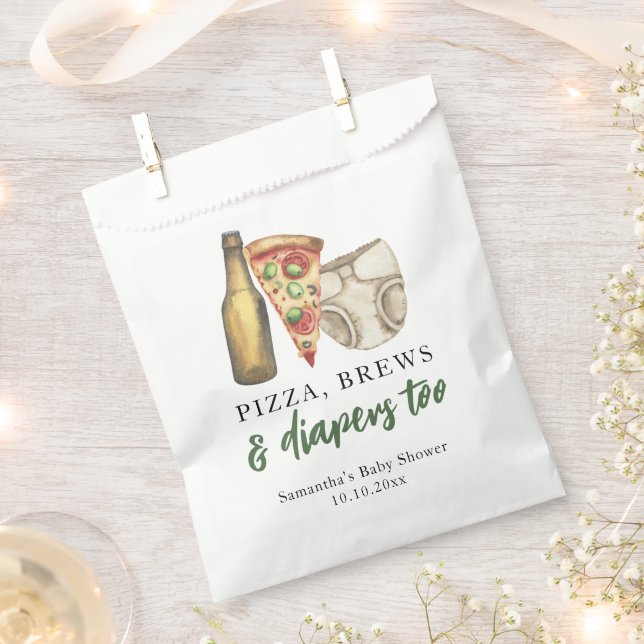 Pizza, Brews and Diapers too Baby shower  Favour Bags (Clipped)