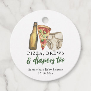 Pizza, Brews and Diapers too Baby shower  Favour Tags