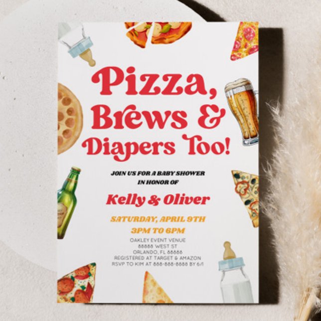 Pizza Brews and Diapers Too! Baby Shower Invitation (Creator Uploaded)