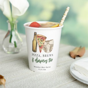Pizza, Brews and Diapers too Baby shower  Paper Cups