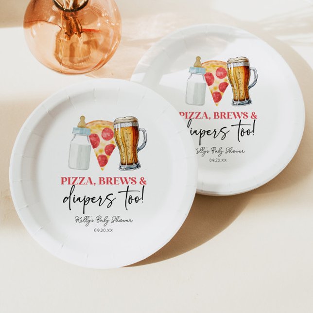Pizza Brews and Diapers Too! Baby Shower Paper Plate (Creator Uploaded)