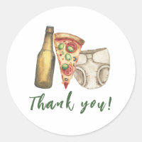 Pizza, Brews and Diapers too Baby shower Thank you