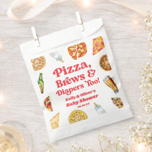 Pizza Brews and Diapers Too Pizza Beer Baby Shower Favour Bags