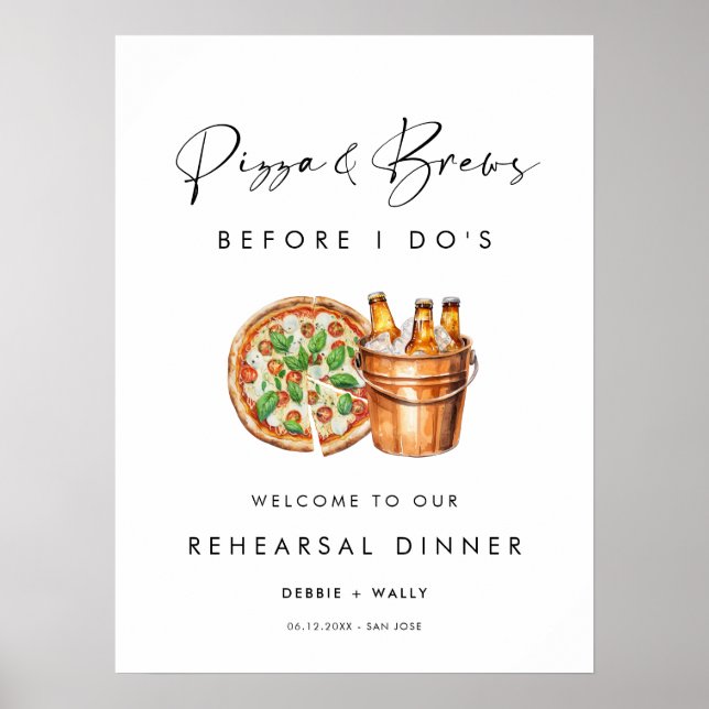 Pizza & Brews Before I Do's Rehearsal Dinner Poster (Front)