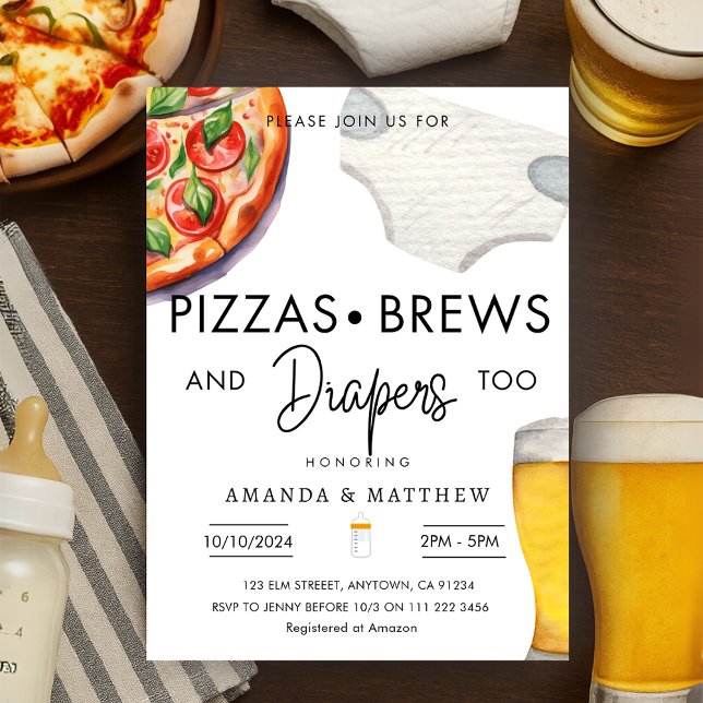 Pizza, Brews & Diapers Casual Couples Baby Shower  Invitation (Pizza Brews Diapers Casual Couples Baby Shower Invitation)