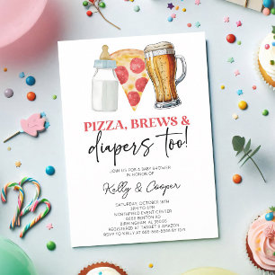 Pizza Brews Diapers Co-ed Baby Shower Invitation