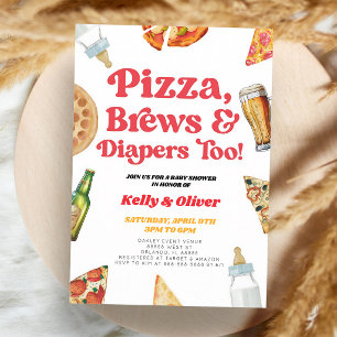 Pizza Brews Diapers Co-Ed Baby Shower Invitation