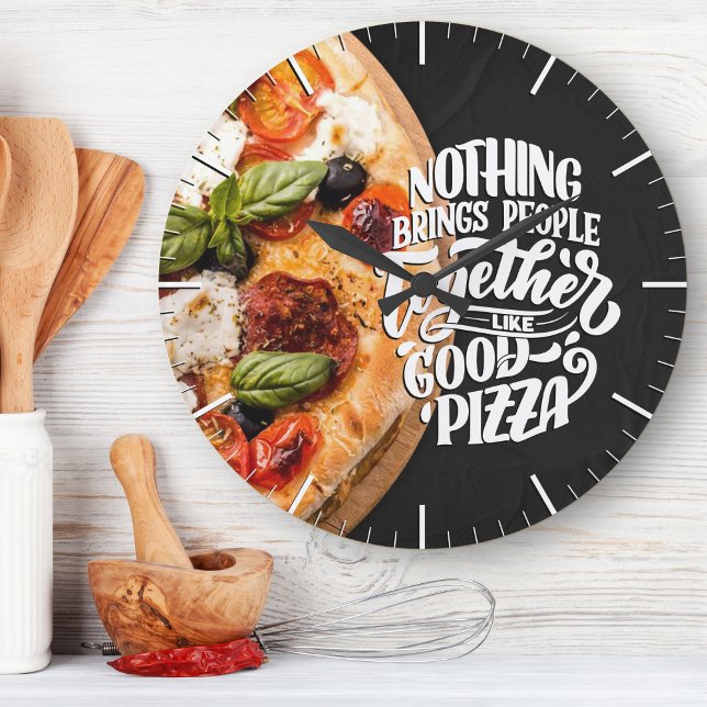 Pizza brings people together motivational kitchen large clock (Creator Uploaded)