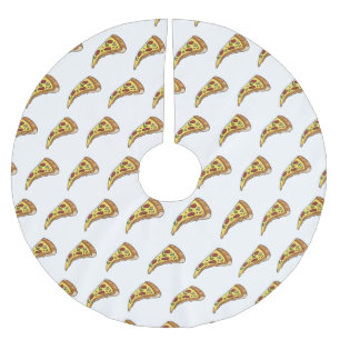 Pizza cartoon illustration brushed polyester tree skirt