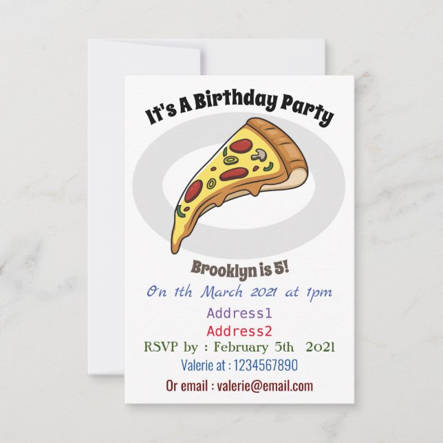 Pizza cartoon illustration invitation (Front)