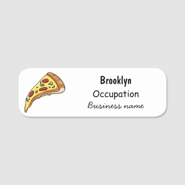 Pizza cartoon illustration name tag (Front)