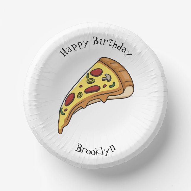 Pizza cartoon illustration paper plate (Front)