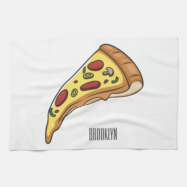 Pizza cartoon illustration  tea towel (Horizontal)