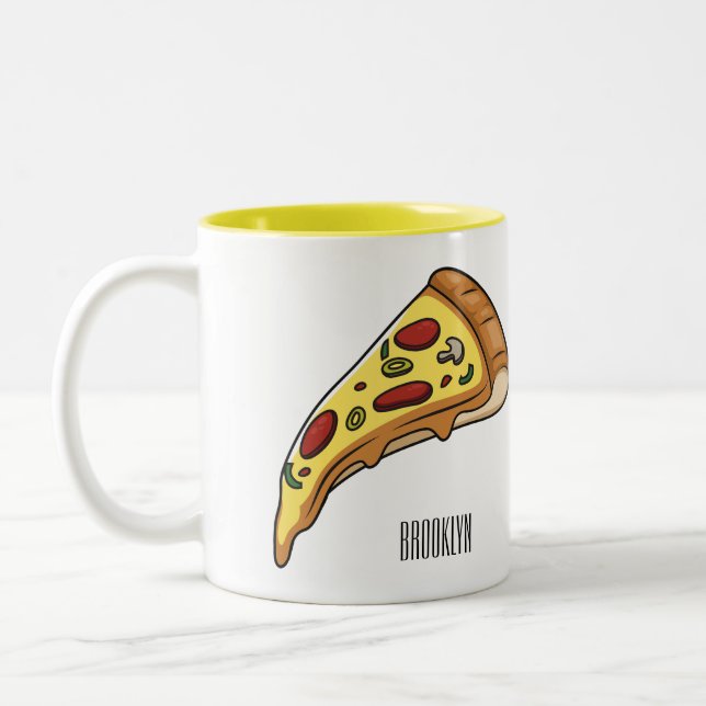 Pizza cartoon illustration  Two-Tone coffee mug (Left)
