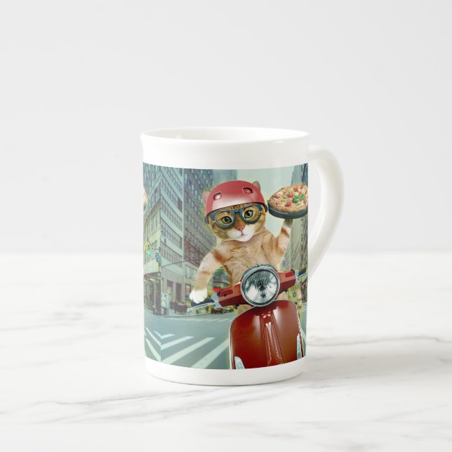 Pizza cat - cat - pizza delivery bone china mug (Front Right)
