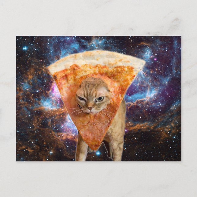 Pizza Cat in Space Wearing Pizza Slice Postcard (Front)