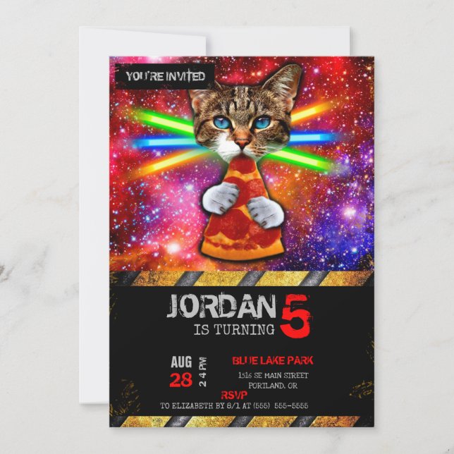 Pizza Cat with lasers Invitation (Front)