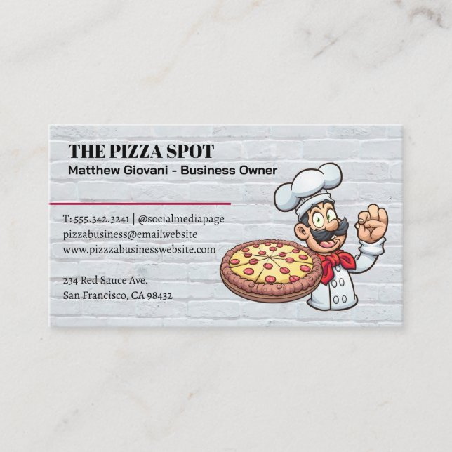 Pizza Chef Holding Pie Business Card (Front)