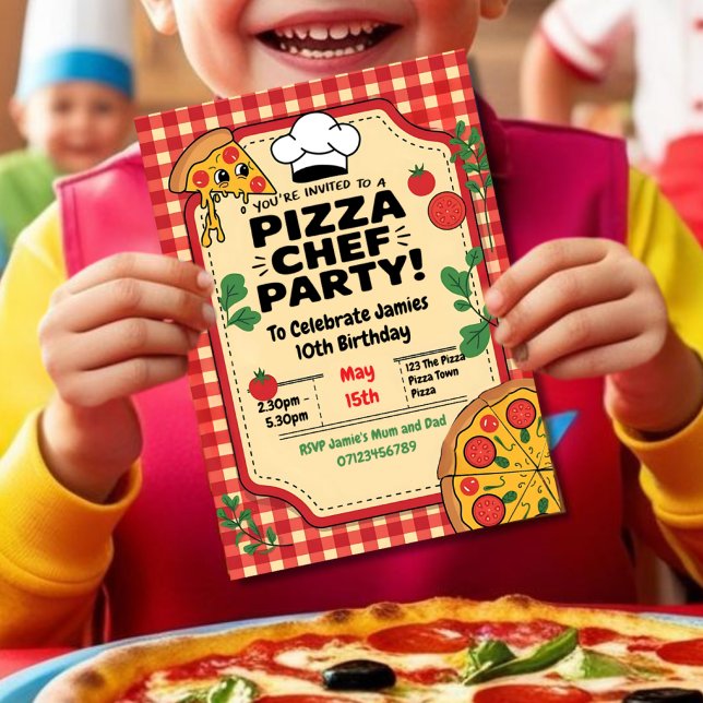 Pizza Chef Kids birthday Party Invitation (Creator Uploaded)