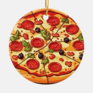 Pizza Christmas, Funny Foodie, White Elephant Gift Ceramic Tree Decoration