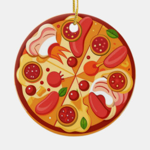Pizza Christmas, Funny Foodie, White Elephant Gift Ceramic Tree Decoration