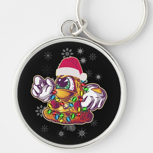 Pizza Christmas Tree - Funny Xmas Food Key Ring (Front)