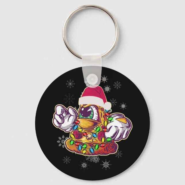 Pizza Christmas Tree - Funny Xmas Food Key Ring (Front)