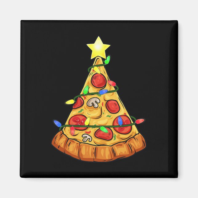 Pizza Christmas Tree Lights Fun Boys Kids Xmas  Magnet (Front)