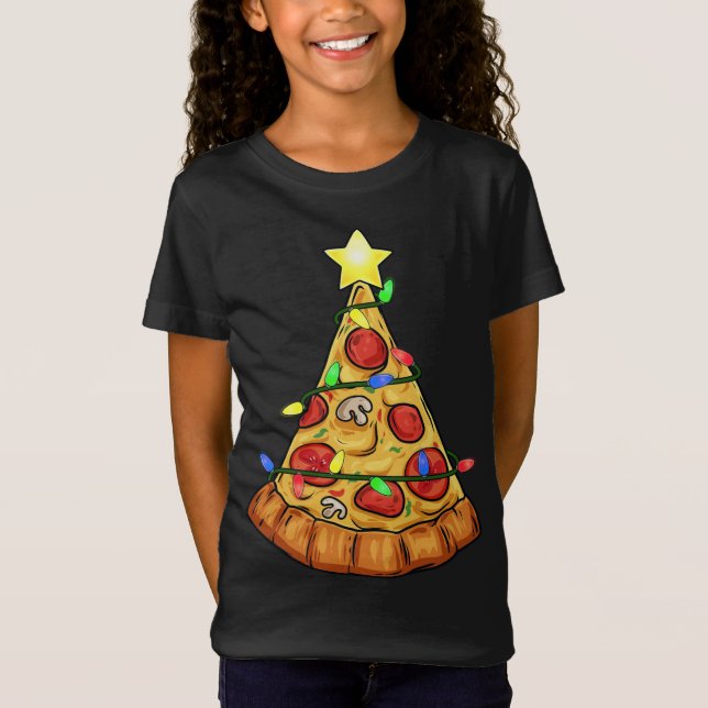 Pizza Christmas Tree Lights Funny Boys Kids Xmas T-Shirt (Front)