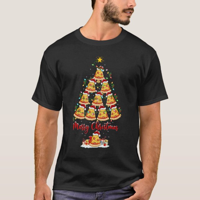 Pizza Christmas Tree Lights  Pizza Xmas T-Shirt (Front)