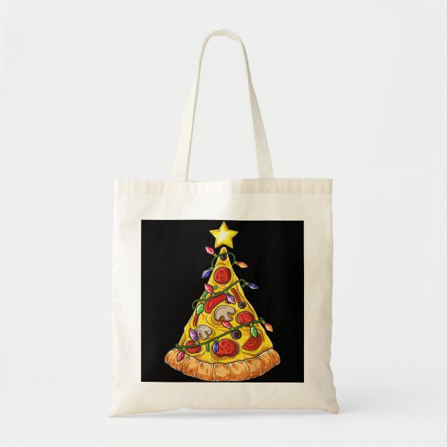 Pizza Christmas Tree Lights Xmas Boys Men Crustmas Tote Bag (Front)