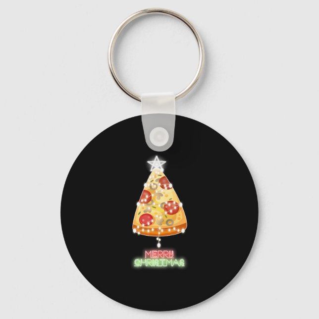 Pizza Christmas Tree Lights Xmas Gamer Key Ring (Front)